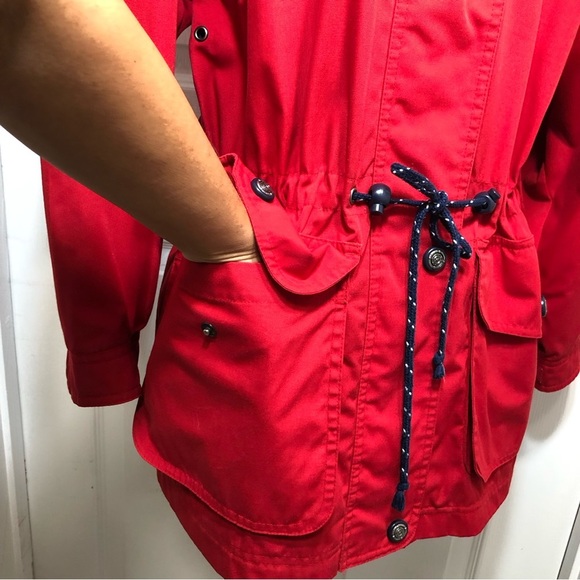 Pacific Trail by London Fog All Weather Hooded Waist String Red Lined Jacket M - Picture 7 of 16